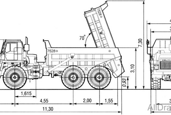 БелАЗ-7528 Карьерный самосвал чертежи (рисунки) грузовика